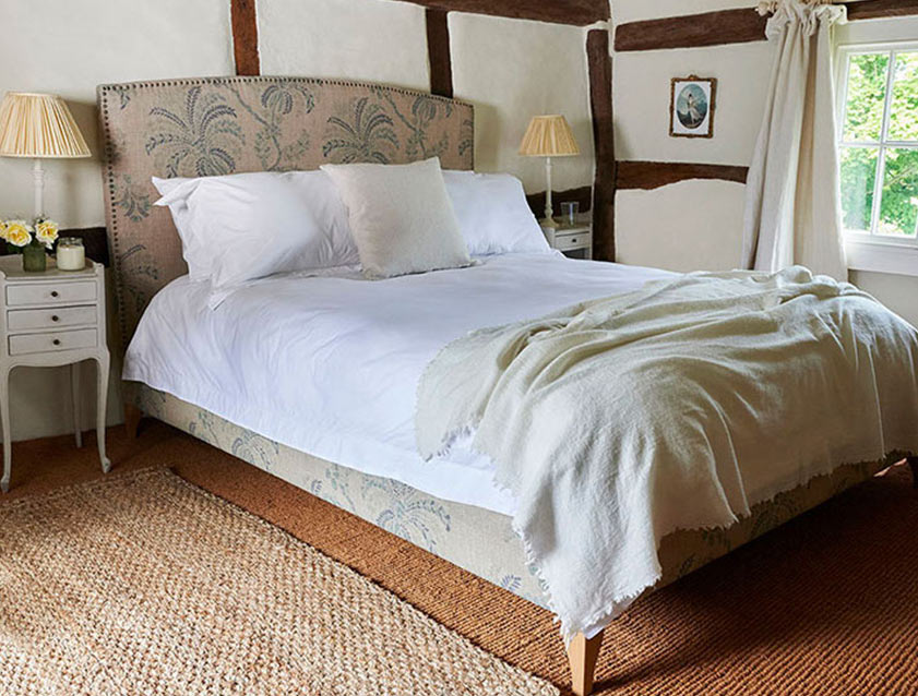 Brick Lane King Bed in Floral Linen Filicopsida Batik